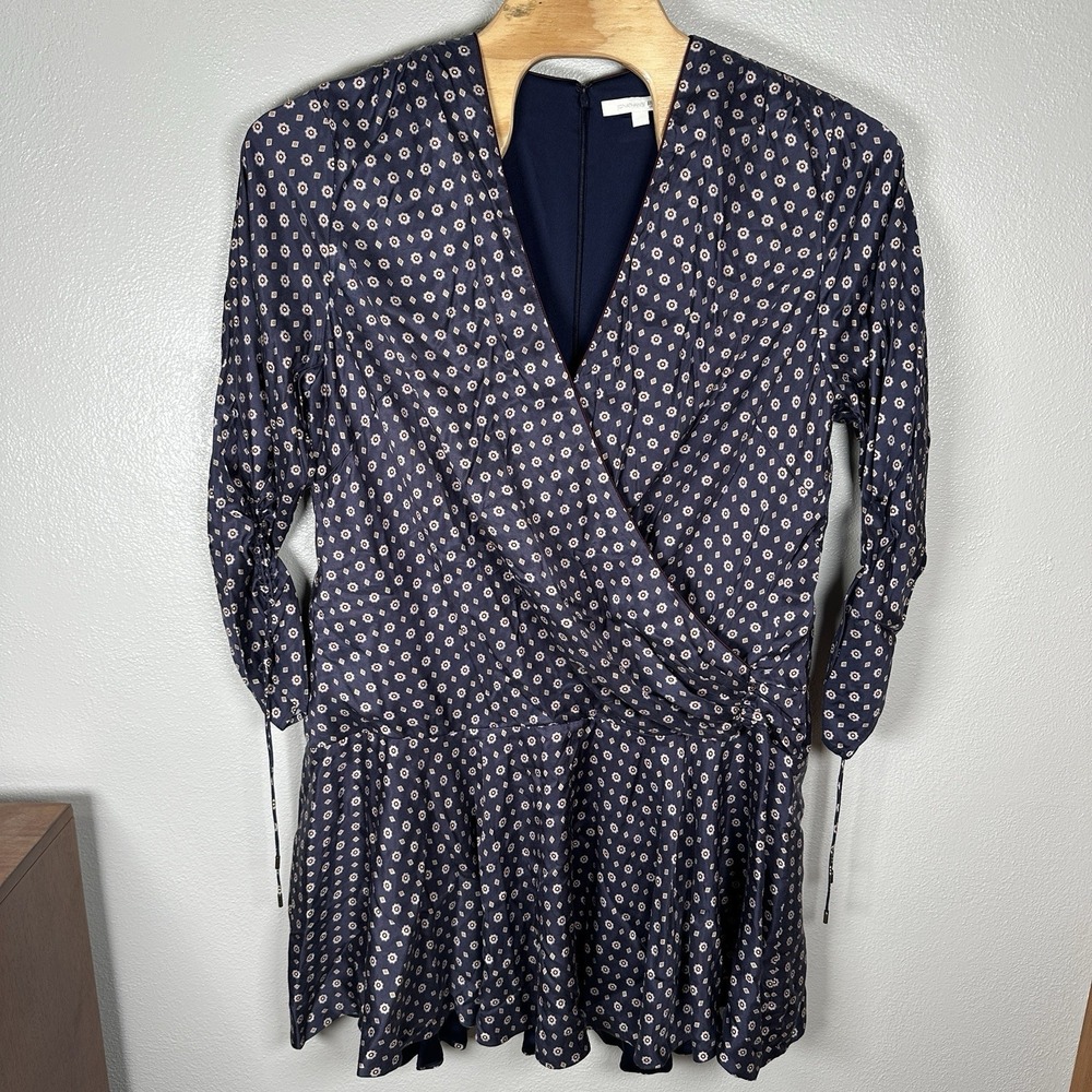 Jonathan Simkhai Long Sleeve Faux Wrap Mini Dress Plus Size 22 Blue Print